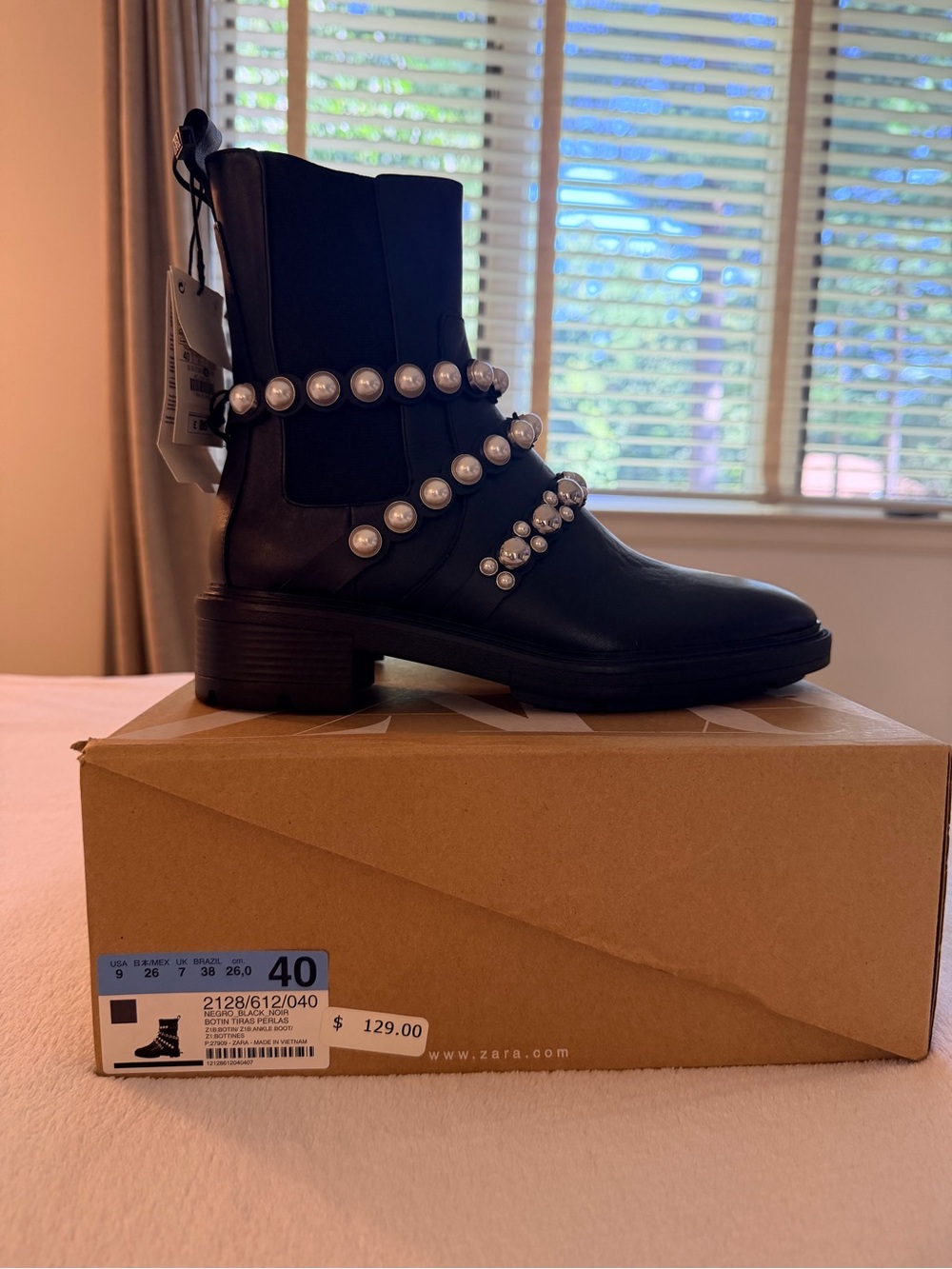 Zara Black Pearl-Embellished Ankle Boots - Picture 4 of 8